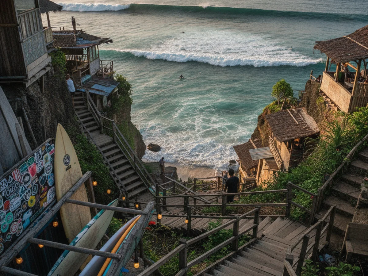 Surf lesson moment at Bingin, Bali