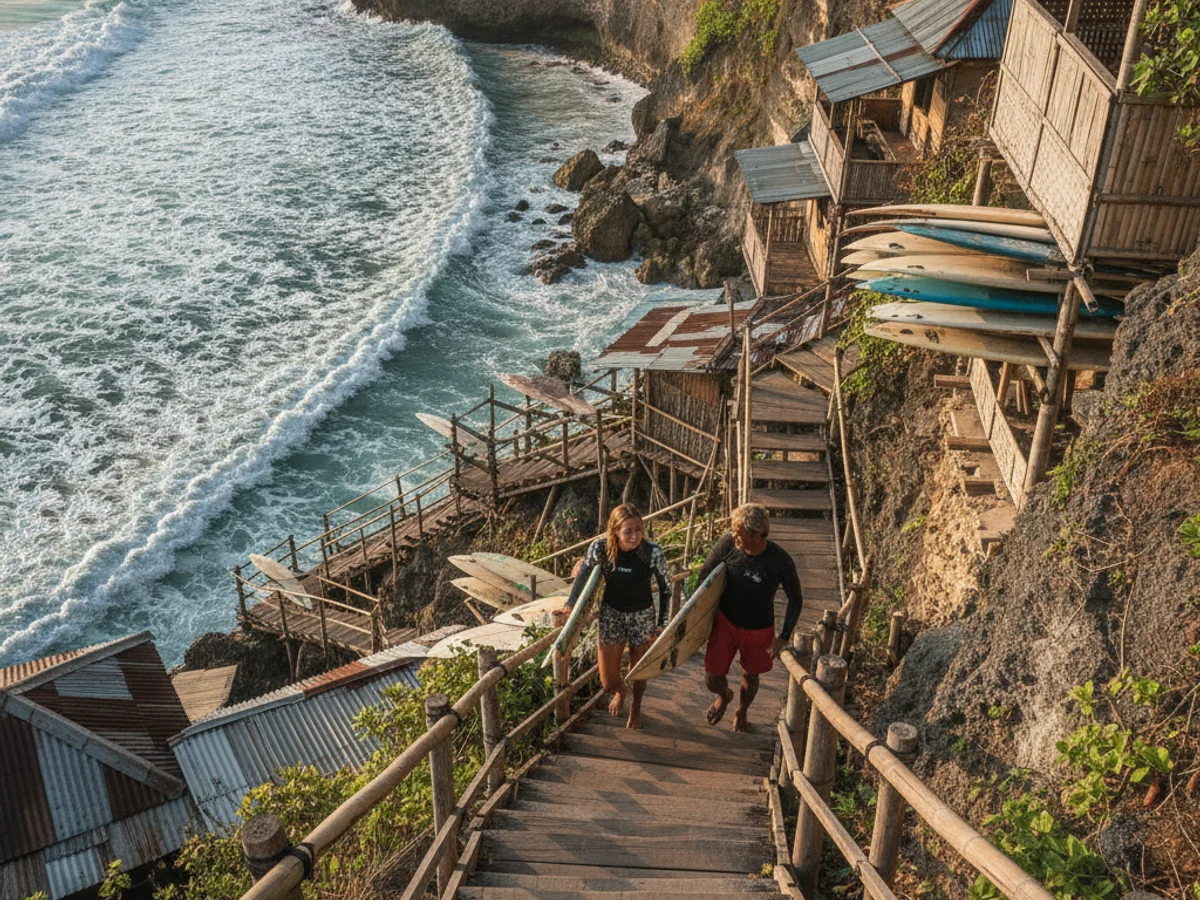 Surf lesson moment at Bingin, Bali