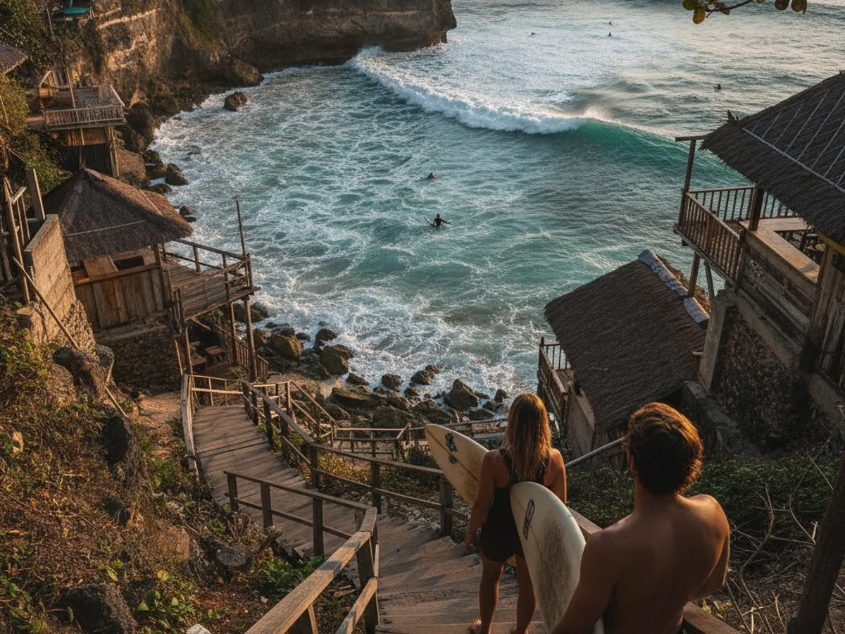 Surf lesson moment at Bingin, Bali