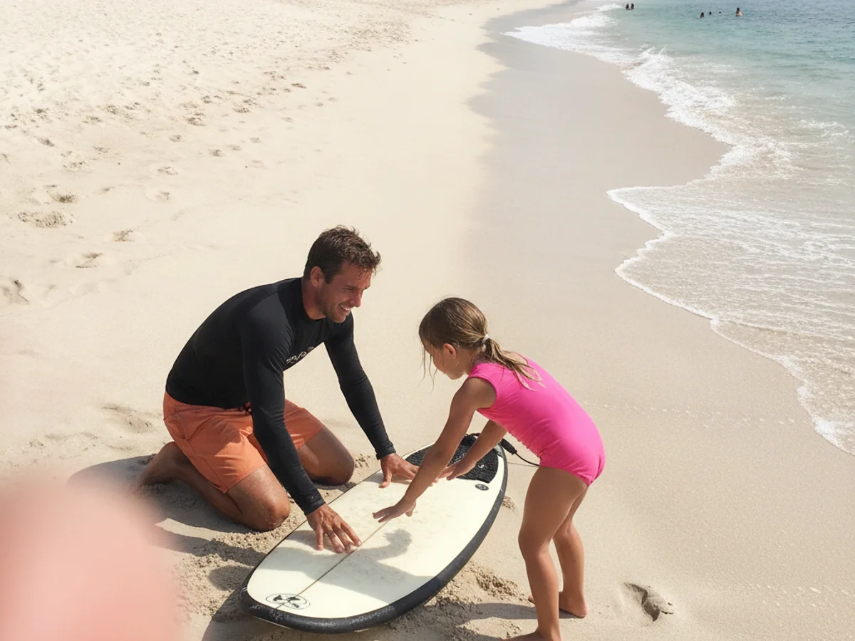 Surf lesson moment at Dreamland, Bali