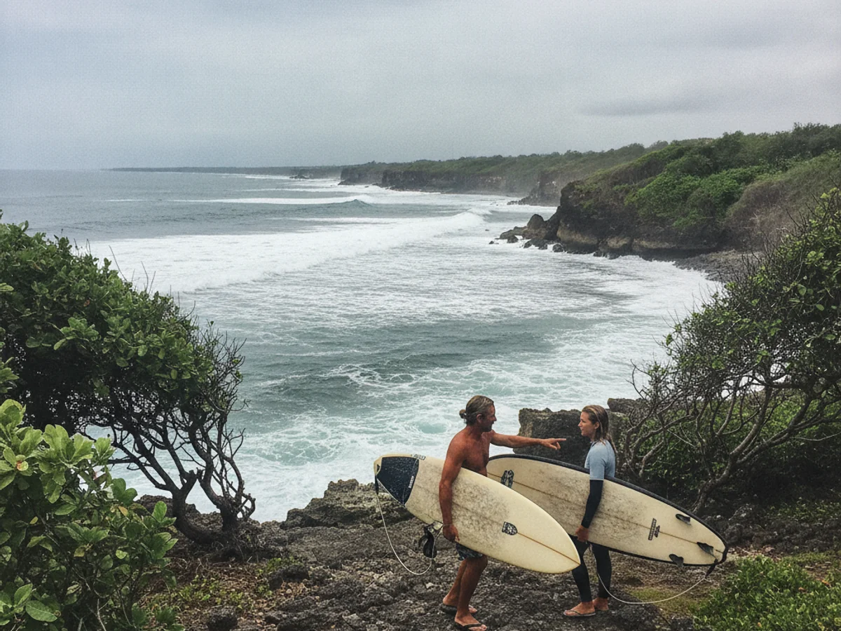 Surf lesson moment at Impossibles, Bali