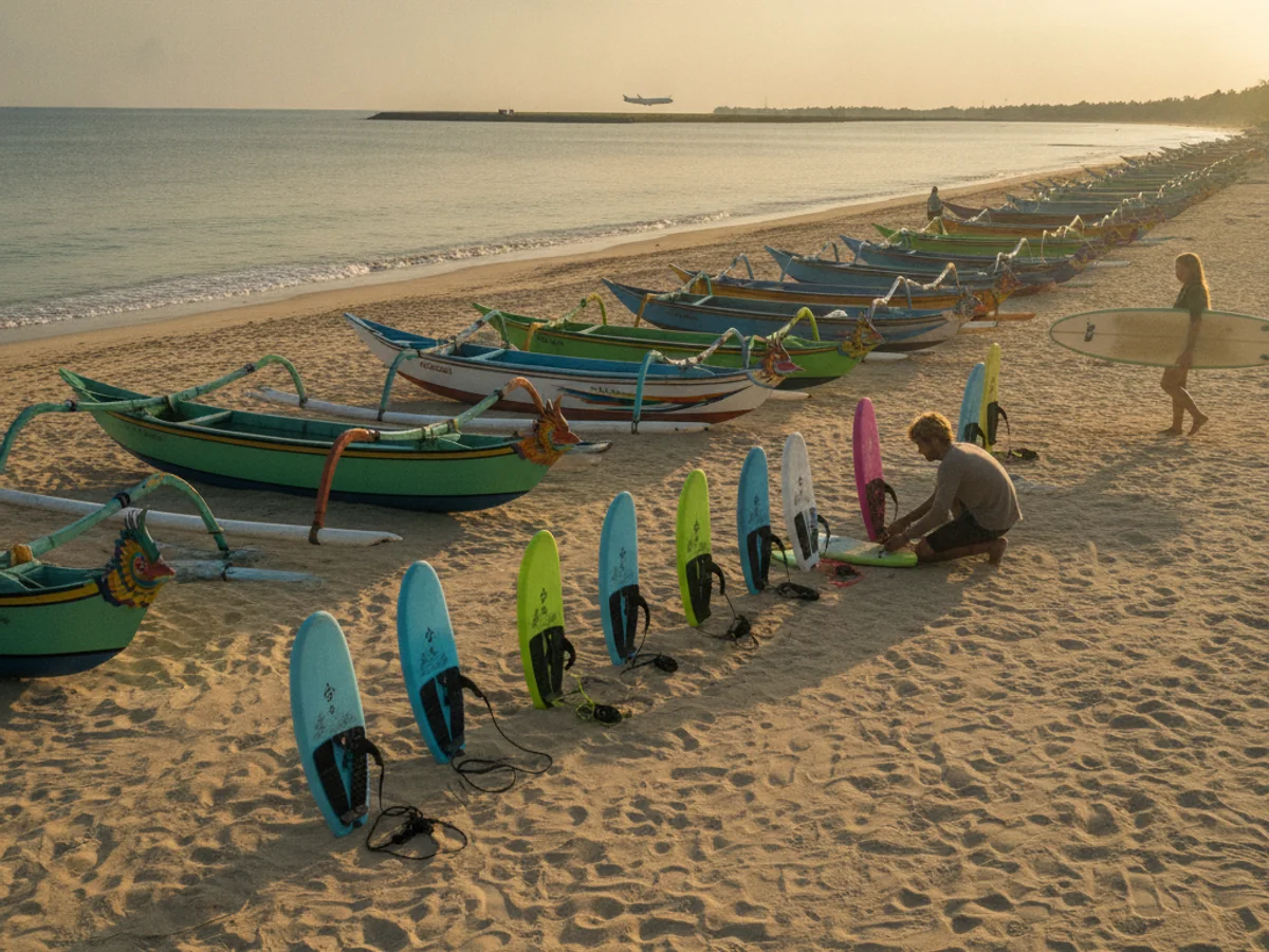 Surf lesson moment at Jimbaran, Bali