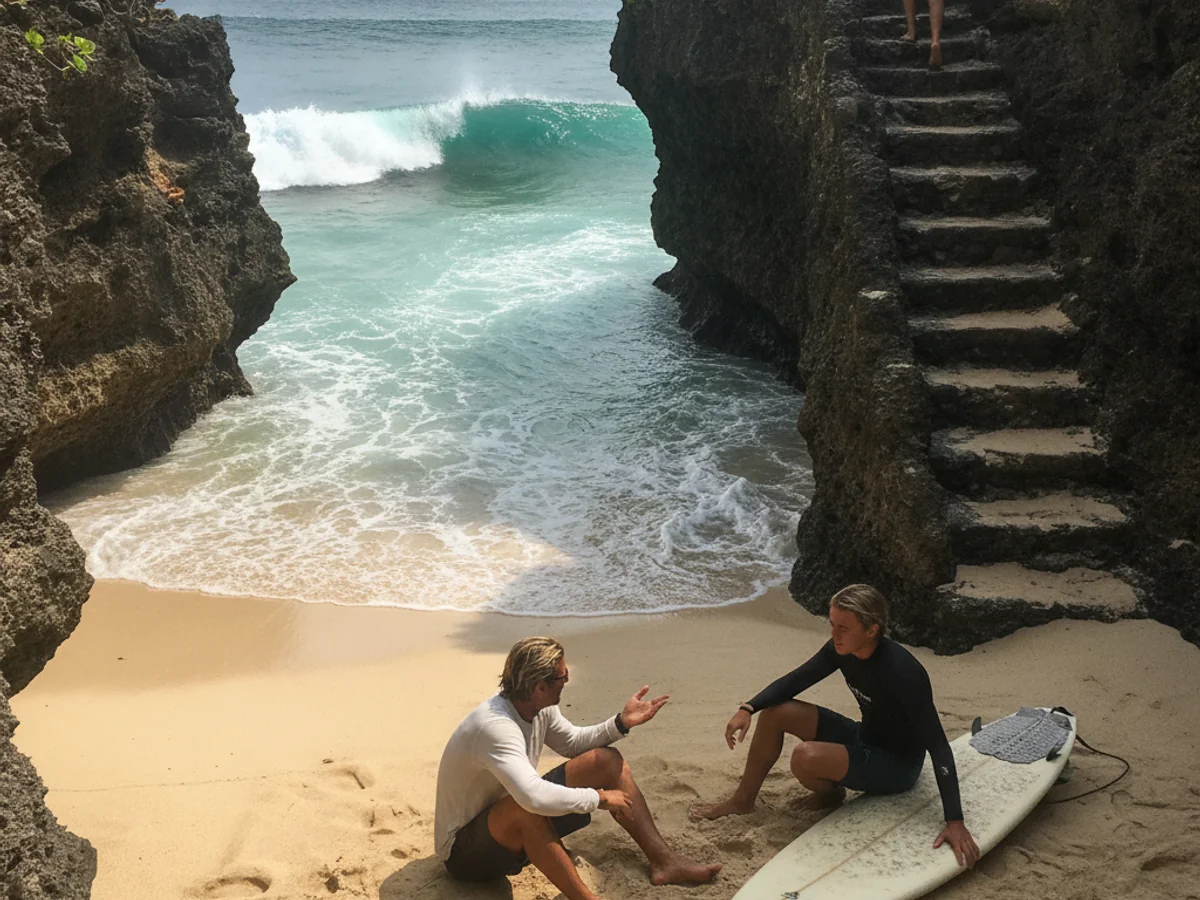 Surf lesson moment at Padang-Padang, Bali