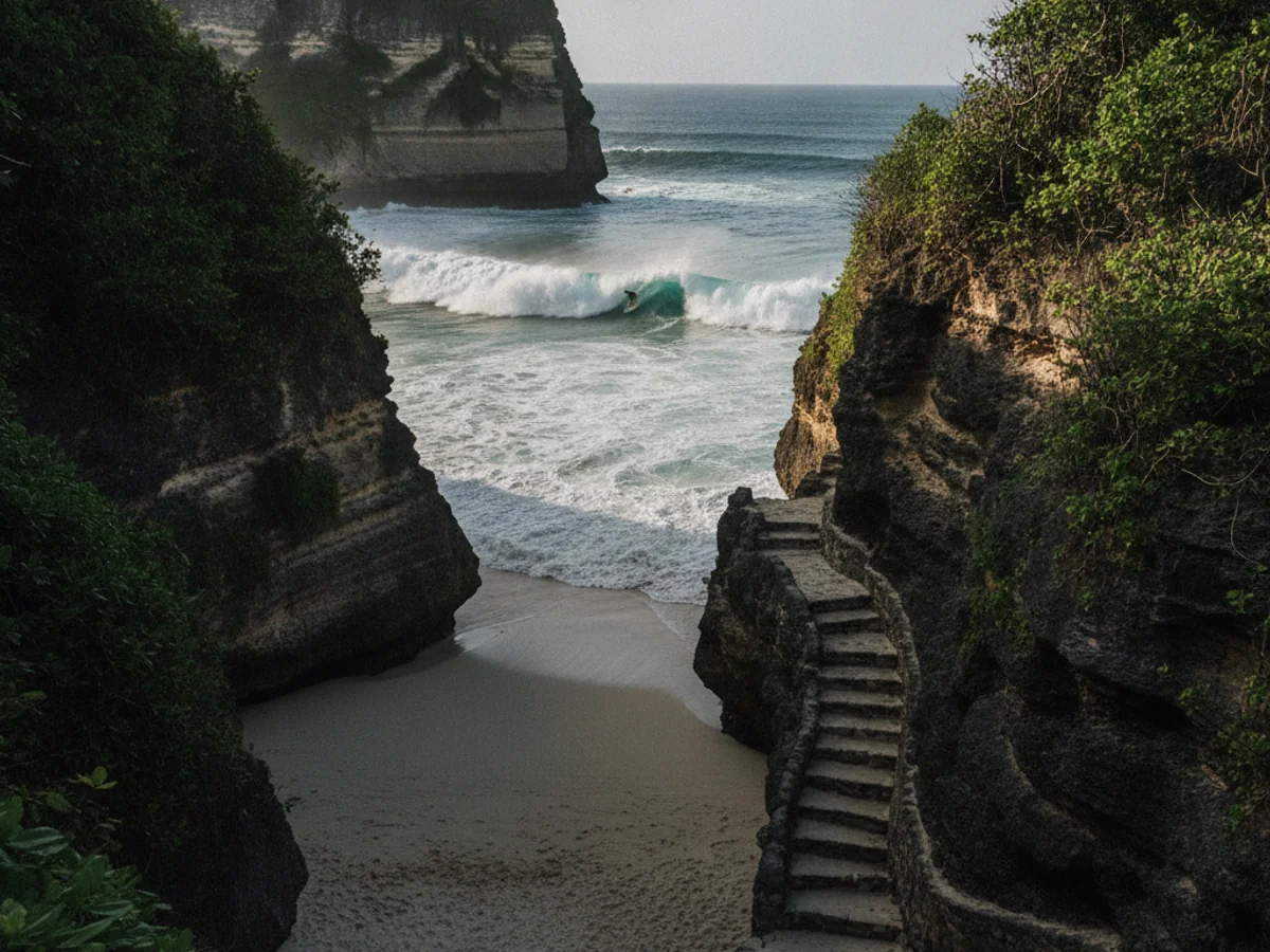 Surf lesson moment at Padang-Padang, Bali