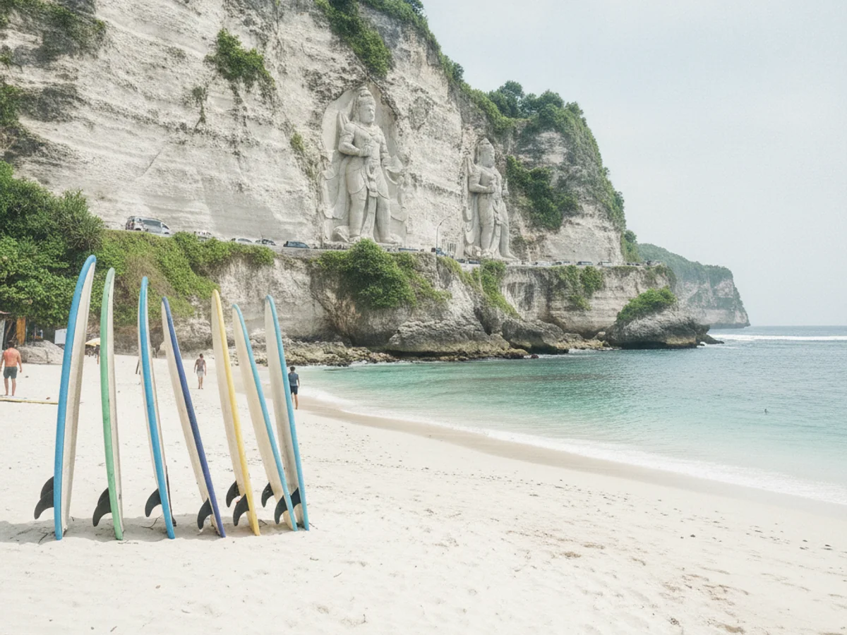 Surf lesson moment at Pandawa, Bali