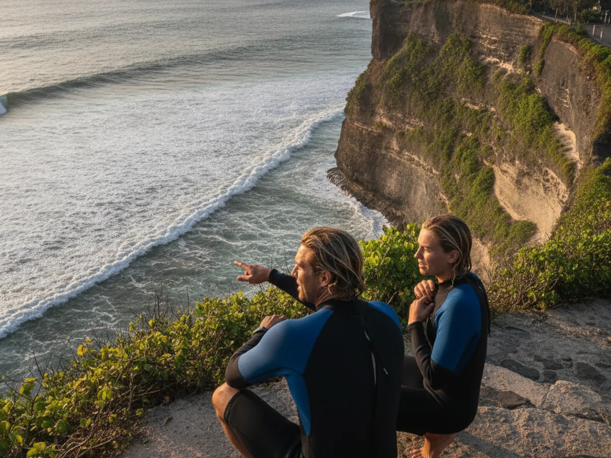 Surf lesson moment at Uluwatu, Bali